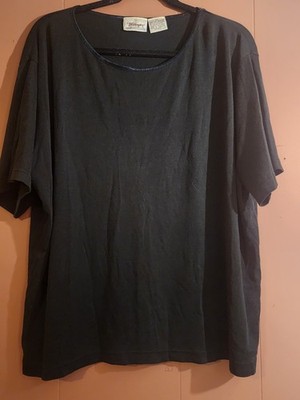 Worthington Womans Top Tee Solid Black Plus 3X Cotton Blend Short Sleeve