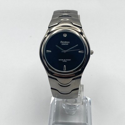 Armitron Men's Watch 38mm Black Diamond Accent Steel WR 50M New Battery 7.75''