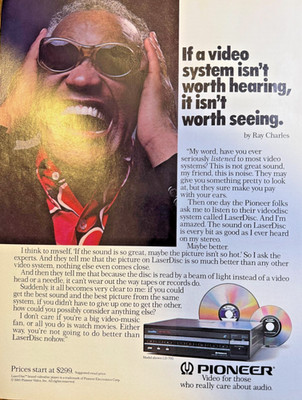 1985 Vintage Magazine Advertisement Pioneer Laser Disc Players Ray Charles