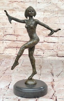 Signierte Art Deco Chiparus Bauchtänzer Bronze Marmor Skulptur Statue Figurine