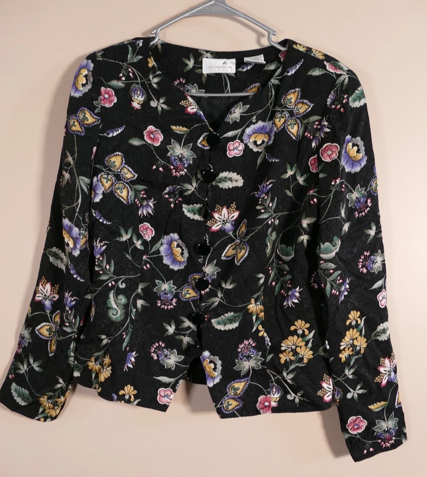 Traje Falda Midi Liz Claiborne Mujer Talla 6 Negro Floral Carrera Oficina Corporativo Foto 2 de 4