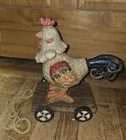 Rustic Farmhouse Bobble Head Chicken on Pull Cart Decorative Figurine 11" Tall — photo 2