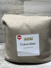 Calvin Klein Microwaffle Melange King Duvet Cover  Shams Set Flax Beige