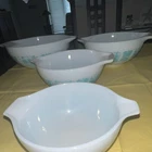PYREX Butterprint Milk Glass Mixing Bowl Set Blue White Four-Piece Vintage