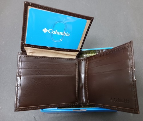 Columbia braune Leder-Geldbörse mit Doppelfaltung und Logo 4,5 x 3,5 Zoll neu im Karton - Bild 3 von 5