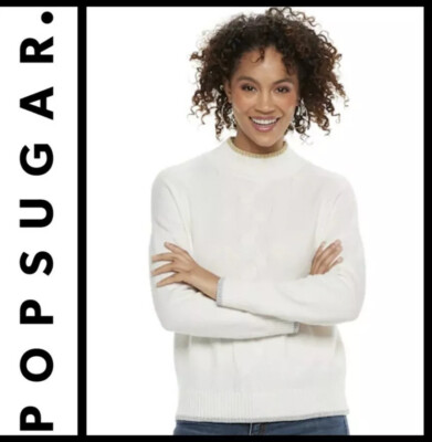 NWT Pop Sugar XXL In The Stars White Cable Front Sweater Embellished Silver/Gold