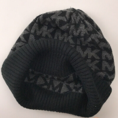 Michael Kors MK logo in gray on black winter hat ribbed cuff  display picture 1