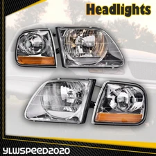 Fit For 97-03 Ford F150 99-02 Expedition Pair Clear Headlights w/ Corner lights 