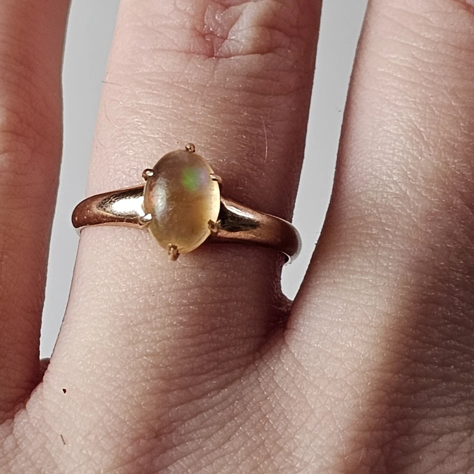 Antiguo Anillo Eduardiano Oro Rosa 12-14K Natural Miel Jalea Ópalo Talla 5.5 Foto 2 de 4