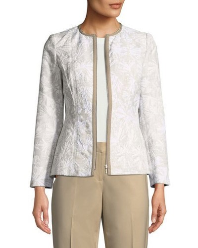 NWT Lafayette 148 New York Womens Damien Jacquard Zip Jacket White/Beige 16 $548