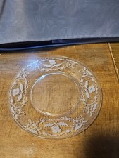 8.5" Clear Glass Plate With Floral Pattern Set Of 5
