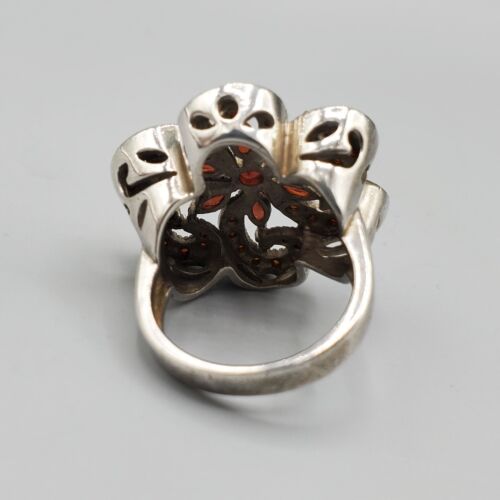 Massive Navette Chaton Pyrope Garnet Sterling Silver Flower Ring Size 6.5 11.2g - Picture 4 of 12