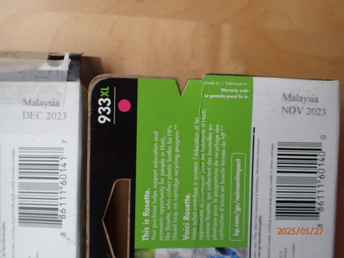 5 GENUINE HP 933XL 2 MAGENTA 2 CYAN 1 YELLOW CARTRIDGES NEW OLD STOCK N BOX 2023 - Photo 8/8