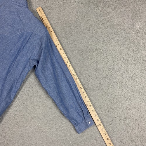 Vtg Wrangler Shirt Womens Large 11/12 Blue Denim 3/4 Sleeve Pearl Snap Western - Picture 8 of 10