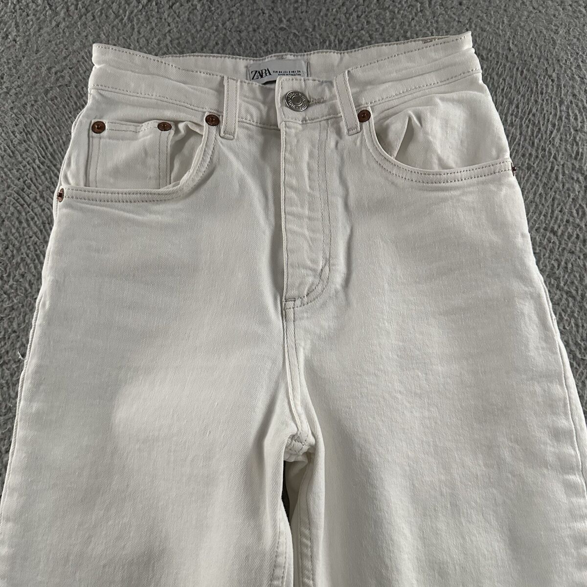 Zara Womens Jeans White Size 2 High Rise Cuffed Denim Zara Womens Jeans White Size 2 High Rise Cuffed Denim
