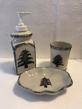 Vintage Loomco Ceramic Christmas Tree Green Sponge Bathroom 3 Pc Accessory Set