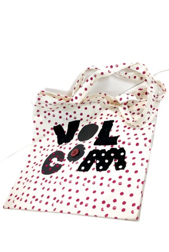 Volcom Polka Dot Tote Womens Girls Bag Cotton Canvas Red White Black Velvet NEW - Picture 7 of 8