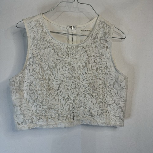 Mustard Seed Sleeveless Crochet Lace Semi Sheer Crop Top White Size Large Chic - 第 1/10 張圖片