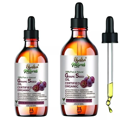 HYDRA NATURALS GRAPESEED OIL 100% Pure & Natural Cold Pressed Organic Unrefined 50ml & 120ml