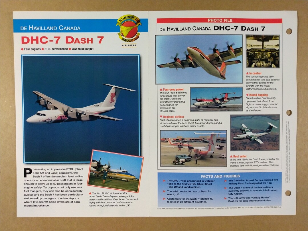 DE HAVILLAND CANADA DHC-7 Dash 7 Airliner specs photos 1997 info 