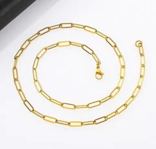 Gold Stainless 4mm Paperclip Cable Link 18” Chain Necklace NEW