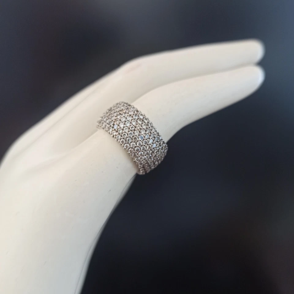 Anillo de banda ancha de ley vintage pavé cristales brillantes cúpula Art Deco renacimiento 925 Foto 3 de 4