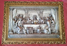 VTG Silver & Gold Plated Brass 3D Relief Art: Christianity, 29.5X21X2", Spain