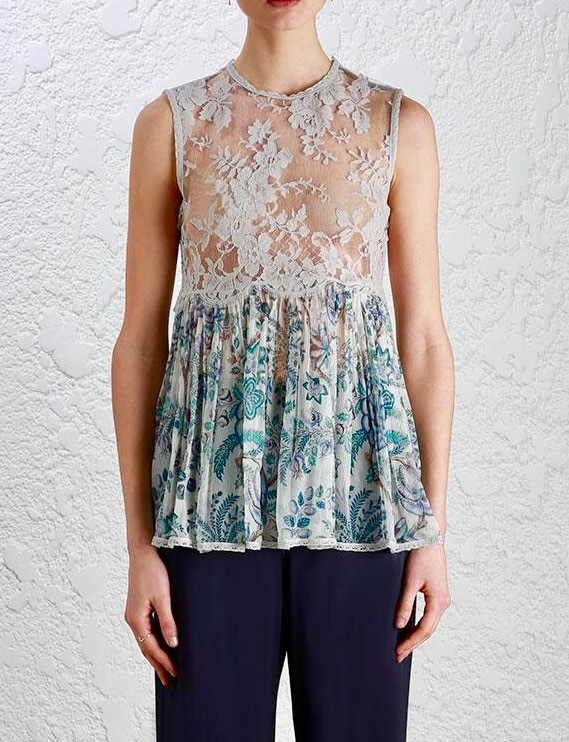NWT Zimmermann Adorn Sheer Lace Top Floral  Sleeveless $530 AUS Size 2 US 6