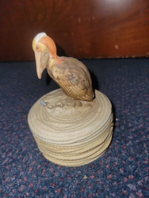 Bisque China Pelican On Rope Trinket Box