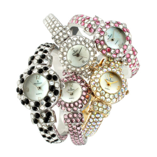 Peugeot Women's Hand Set Crystal Glitz Cuff Bangle Bracelet Jewelry Watch |  eBay