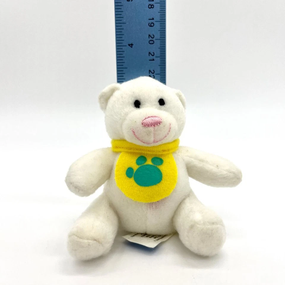 Build-A-Bear White Teddy Bear Plush with Yellow Scarf Green Paw Print Small - Image 2 of 4