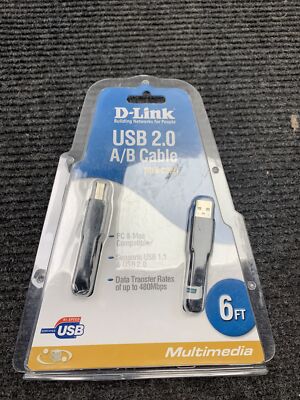 New D-Link DUB-C2AB USB 2.0 A/B Cable 6FT 