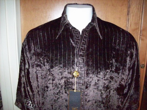 NWT MENS CREME DE SILK BROWN SHORT S SEMI-SHEER TWO TONE VELVET SILK SHIRT XL - Picture 2 of 4