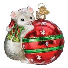 Old World Christmas PLAYFUL CHRISTMAS MOUSE (12698) Glass Ornament w/OWC Box