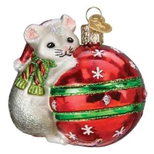 Old World Christmas PLAYFUL CHRISTMAS MOUSE (12698) Glass Ornament w/OWC Box