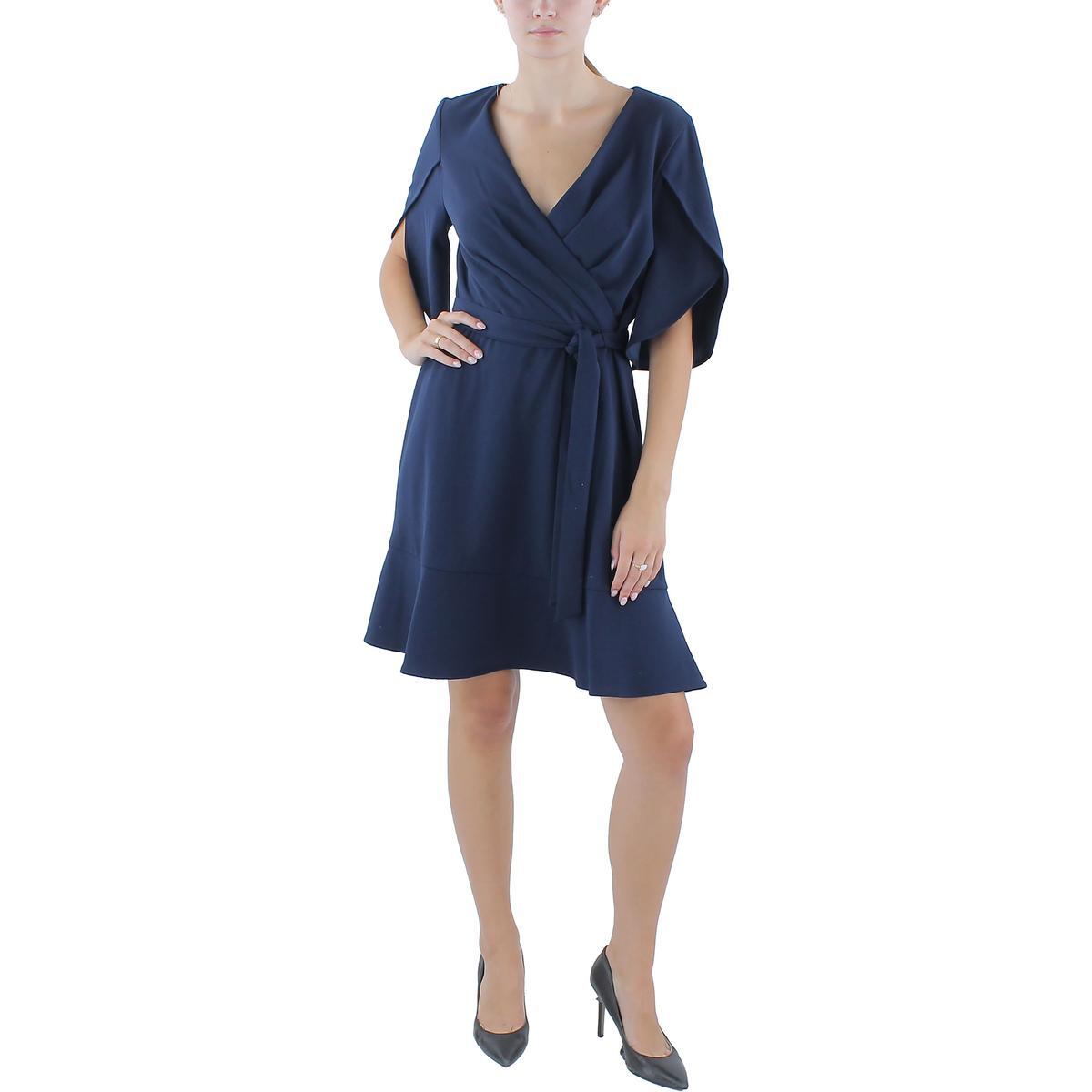 Женское рабочее мини-платье DKNY с темно-синими рюшами на рукавах длиной до колена 10 BHFO 1770