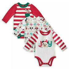 Disney Store 3 Mickey Mouse Friends Holiday Baby Bodysuit Gift Set Christmas