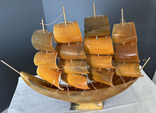 Four Mast Sailing Ship - Original Vintage Horn/Bone Folk Art - 15"  x 11 1/2"