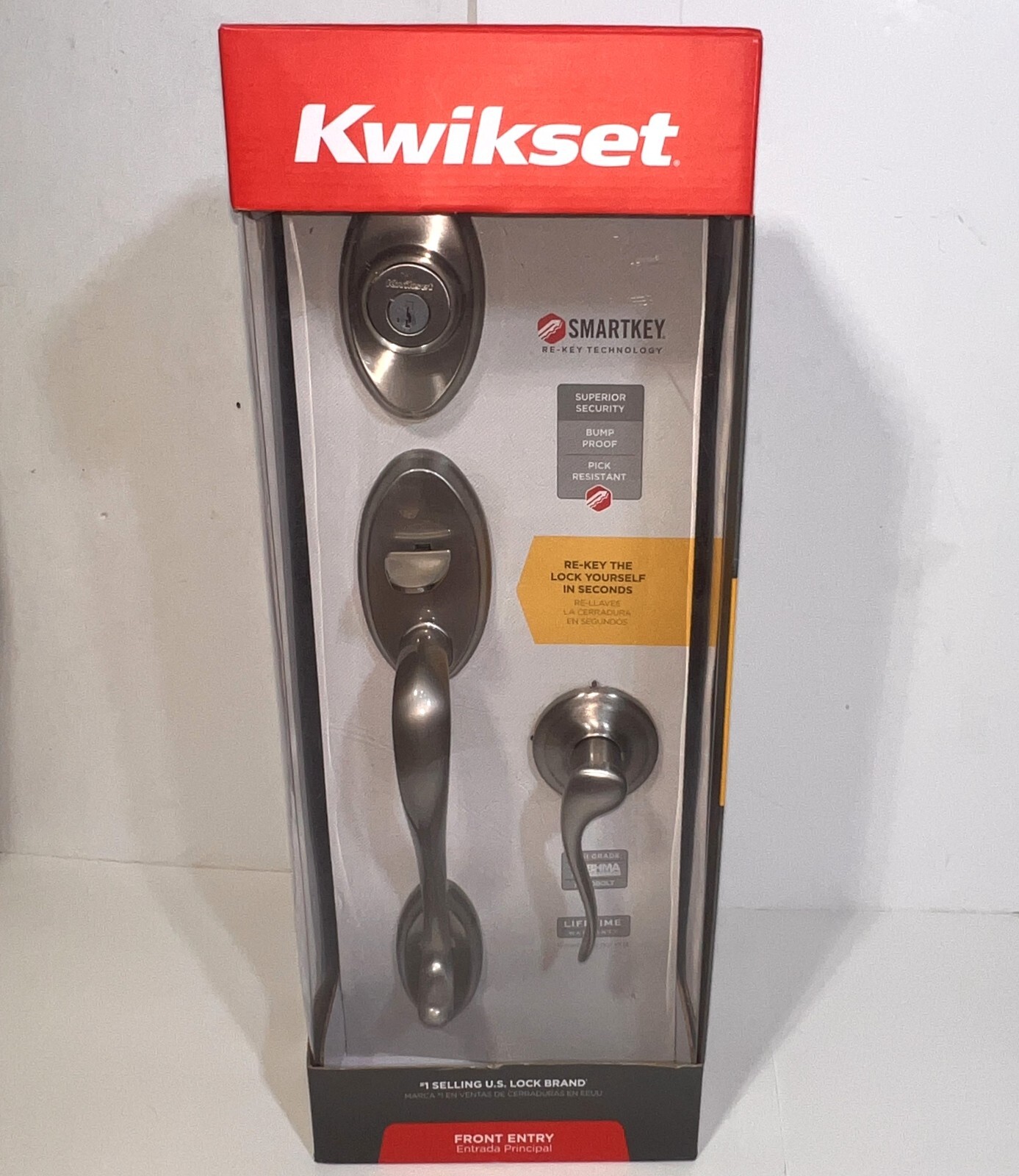 Kwikset Shelburne Front Door Entry Satin Nickel Tustin Lever Handleset Lock NEW