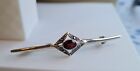 Art Deco style bar brooch pin Vintage Sterling Silver Garnet & Marcasite,