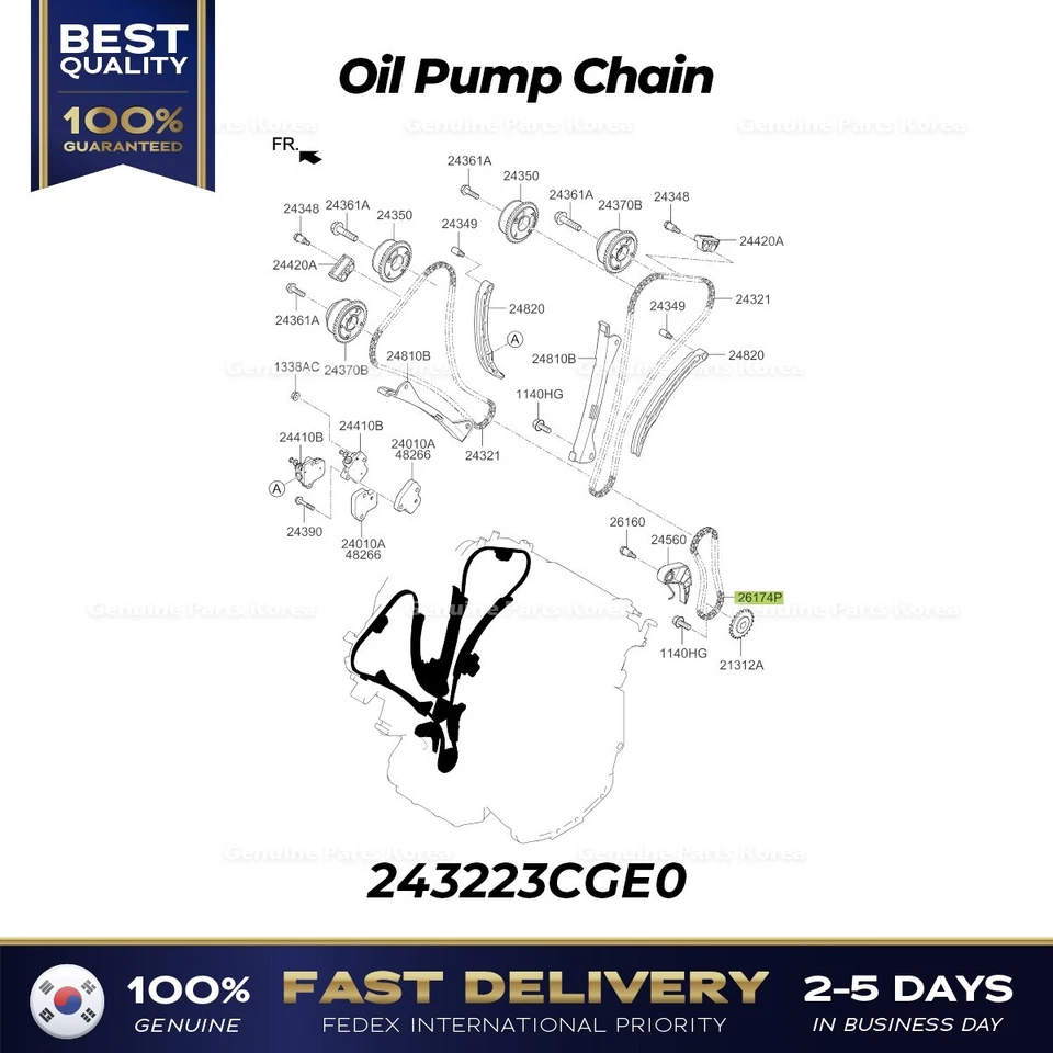 ⭐Genuino⭐ Cadena Bomba Aceite 243223CGE0 para Hyundai Azera Santa Fe Kia Cadenza Foto 4 de 4