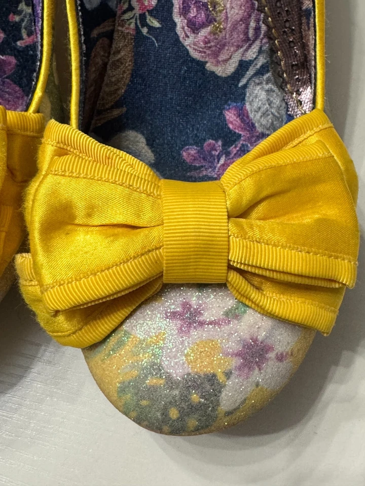 Irregular Choice Ban Joe Yellow Floral Glitter 41 7 8 Gold Glitter Heel - Image 4 of 4