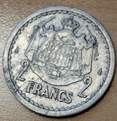 1943 Monaco 2 Francs Louis II Aluminium