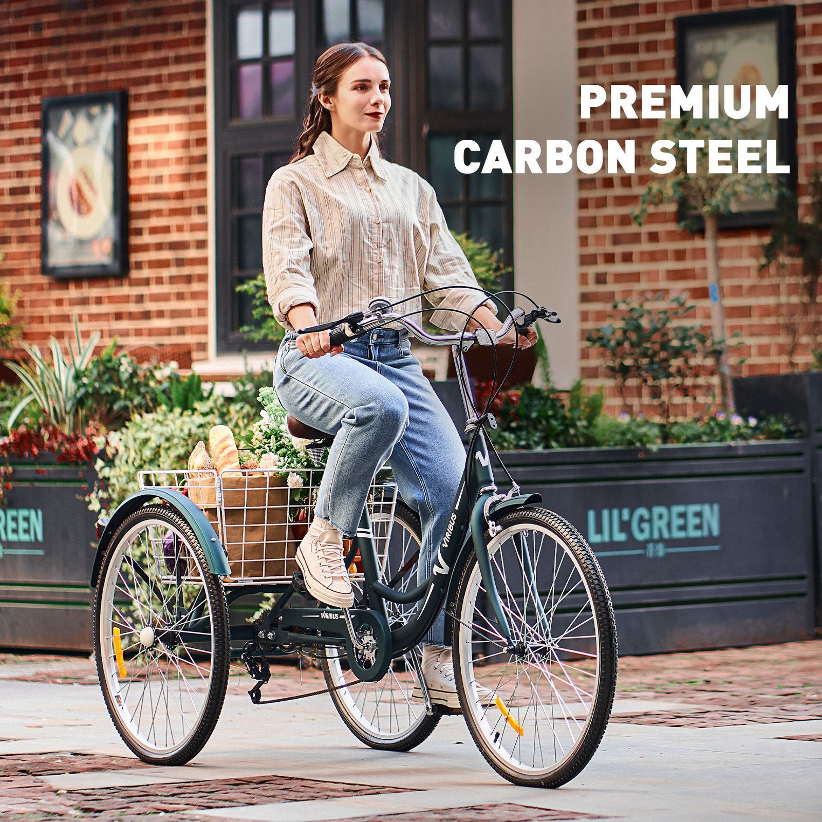 26 Inch Tricycle Trike 3 Wheel Bike for Adults with 7 Speeds Cargo Basket, Green eBay