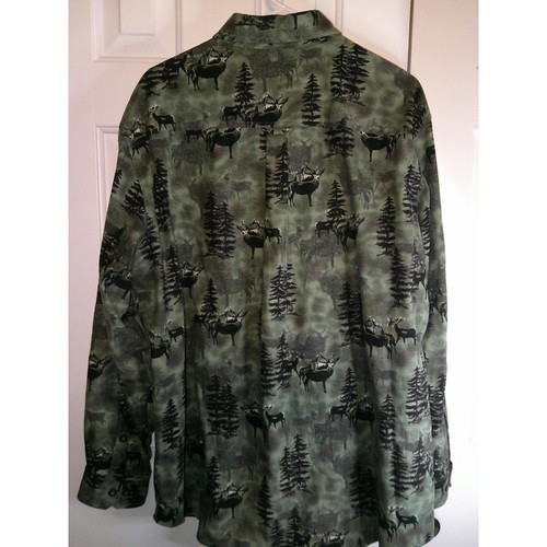 Vintage Woolrich Outdoorsman Shirt Elk Stag Print Button Up Hunting Green Size L - 第 2/3 張圖片