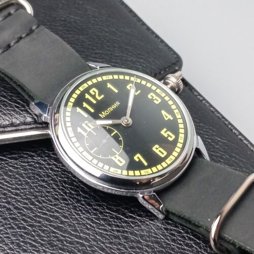 Marriage Vintage Uhr Sowjetische Herren Armbanduhr mit Lederband schwarzes Ziffernblatt - Bild 7 von 12