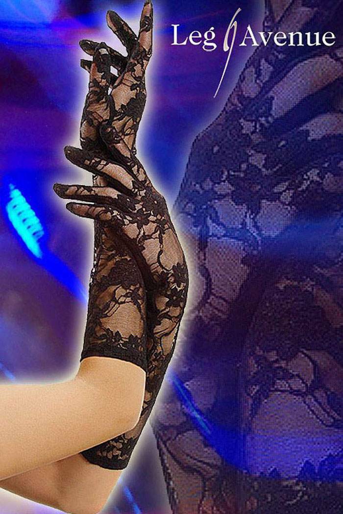 Elegante Largo Guantes Encaje Negro