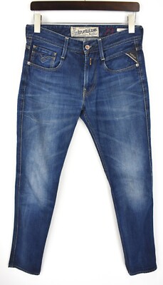 Replay Anbass M914K Herrenjeans W29/L32 Slim Fit Neu Whiskers Zip Fly