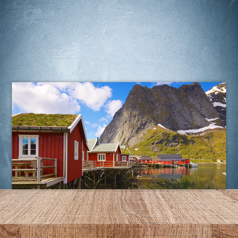 Crédence de cuisine en verre 100x50 cm avec motif paysage de lac et montagne