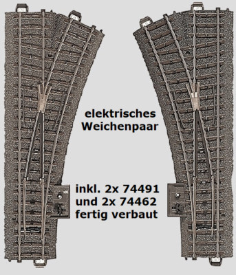 Märklin H0 24611/24612 elektr. Weichenpaar incl. 2 x 74491+74462 mfx   Neuware